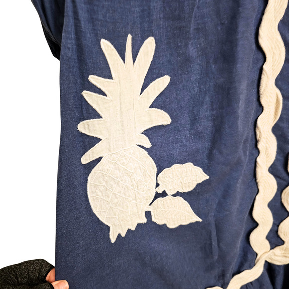 Farm Rio Embroidered Pineapple Blue & White Puff Sleeve Maxi Dress $348 Small - Picture 3 of 5